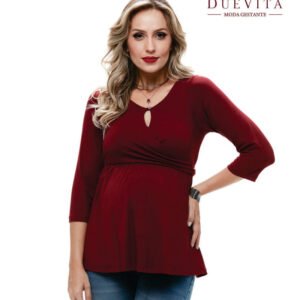 Bata Decote com Botão Amamentação Bordô