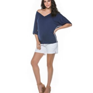 Blusa Com Decote V Ampla Azul Marinho