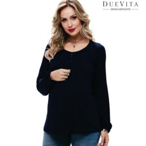 Blusa com Pregas Amamentação Azul Marinho