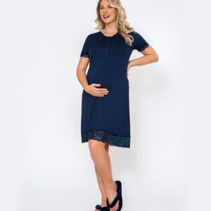 Camisola com Abertura e Renda Azul Marinho