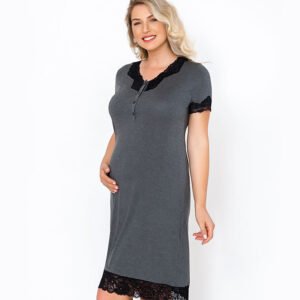 Camisola com Abertura e Renda Mescla Escuro
