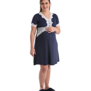 Camisola Manga Curta com Renda Azul
