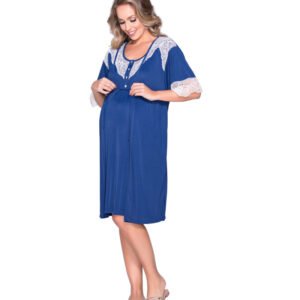 Conjunto Camisola e Robe com Renda Azul