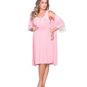 Conjunto Camisola e Robe com Renda Rosa