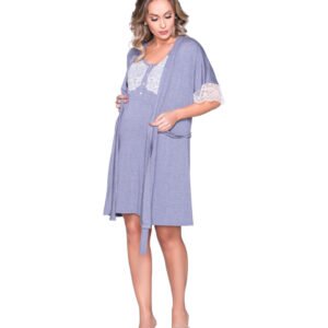 Conjunto Camisola e Robe com Renda Sobreposta