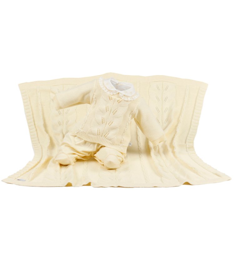 Kit Maternidade Tricot Manta e Macacão Alícia Amarelo