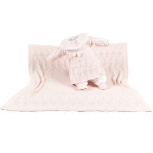 Kit Maternidade Tricot Manta e Macacão Carolina Rosa