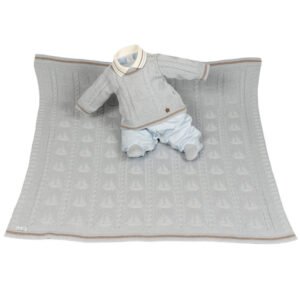 Kit Maternidade Tricot Manta e Macacão Davi Azul