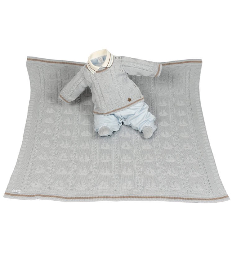 Kit Maternidade Tricot Manta e Macacão Davi Azul