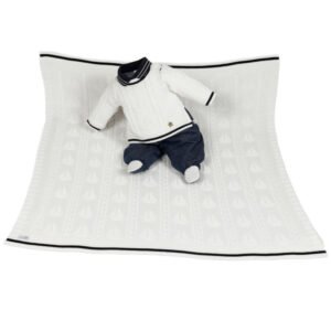 Kit Maternidade Tricot Manta e Macacão Davi Off White