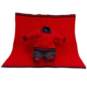 Kit Maternidade Tricot Manta e Macacão Joaquim Vermelho