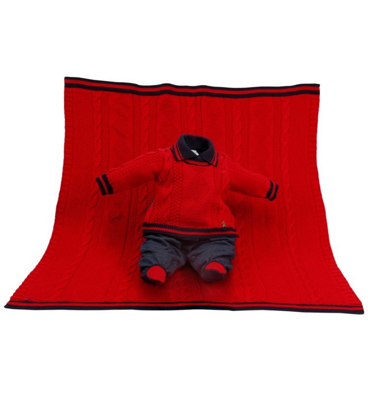 Kit Maternidade Tricot Manta e Macacão Joaquim Vermelho