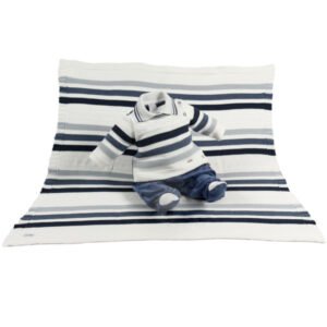 Kit Maternidade Tricot Manta e Macacão Leo Azul Jeans