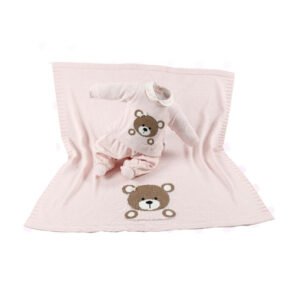 Kit Maternidade Tricot Manta/Macacão Ursa Rosa