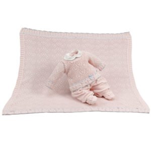 Kit Maternidade Tricot Manta e Macacão Vitória Rosa