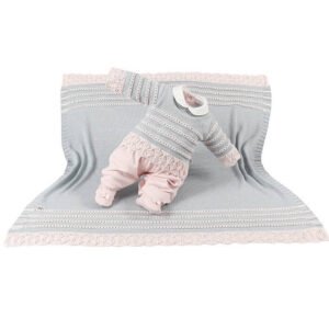 Kit Maternidade Tricot Manta/Macacão Isadora Azul