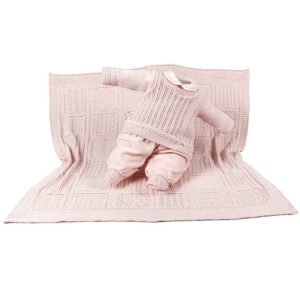 Kit Maternidade Tricot Manta/Macacão Letícia Rosa