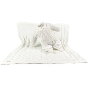 Kit Maternidade Tricot Manta/Macacão Pedro Cru
