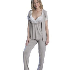 Pijama 3 Peças com Cetim e Renda