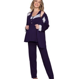 Pijama 3 Peças com Renda Branca