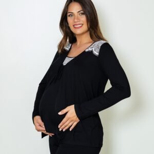 Pijama 3 Peças com Renda Preto