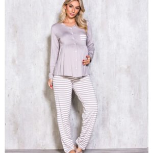 Pijama Bata Aberta Calça Listrada