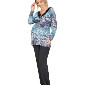 Pijama Bata Estampada com Renda