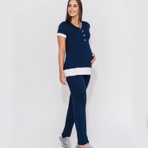 Pijama Marinho com Detalhe em Cetim