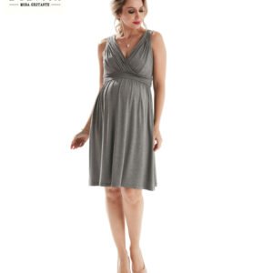 Vestido Curto Decote Drape Mescla Aço