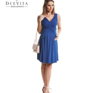 Vestido Decote Drapeado Azul Lake