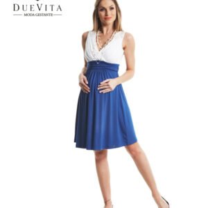 Vestido Decote Drapeado Off/Azul