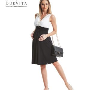 Vestido Decote Drapeado Off/Preto