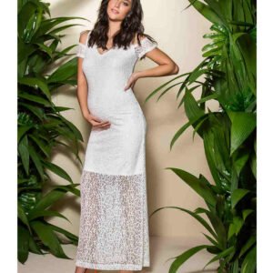 Vestido Longo de Renda com Ombro Vazado