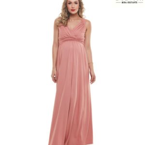 Vestido Longo Decote Drape Rosa