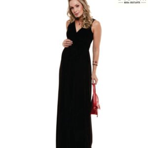 Vestido Longo Decote Drapeado Preto