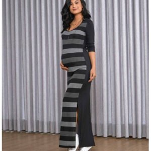 Vestido Longo Decote U Listrado