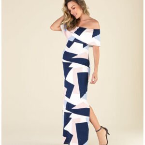 Vestido Longo Ombro à Ombro Amamentação Estampado