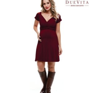 Vestido Manga Curta Amamentação Bordô Enigma
