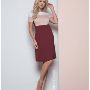 Vestido Reto com Pregas Tricolor